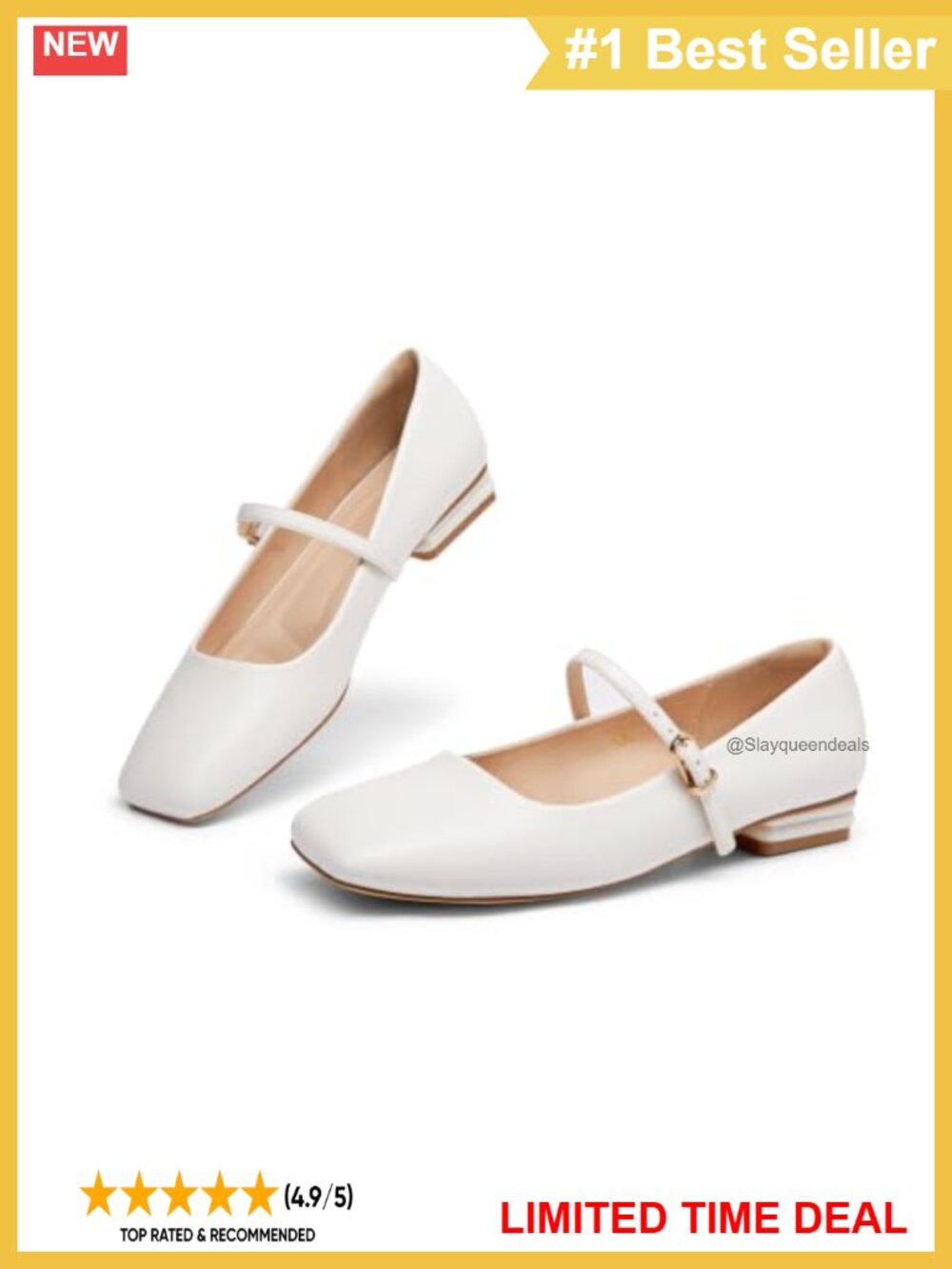 Mary Jane Flats Patent Leather Square Toe Buckle Strap Slip On Shoes